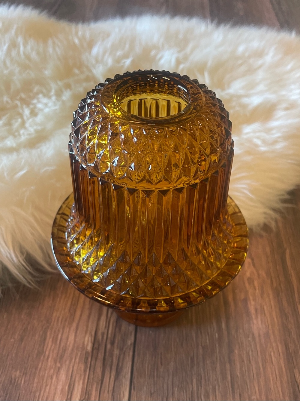 VTG Indiana Glass Amber Fairy Lamp